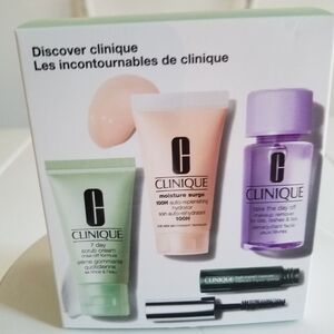 NIB Clinique 4 PC Remover Scrub Cream Moisture Surge High Impact Mascara